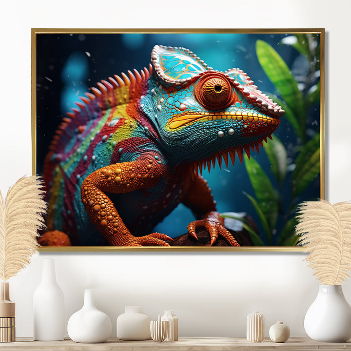 Colorful Chameleon Portrait - Forest Animals Canvas Wall Art