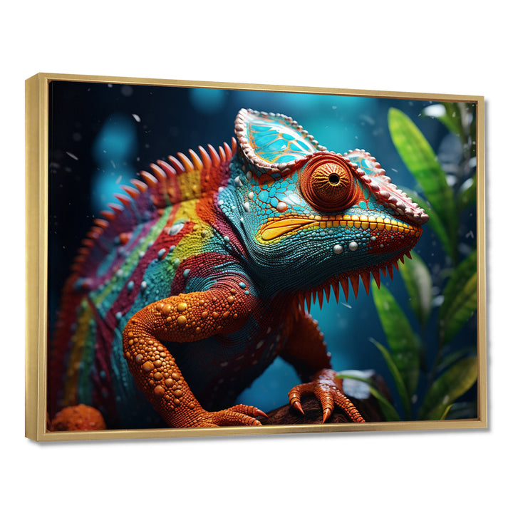 Colorful Chameleon Portrait - Forest Animals Canvas Wall Art