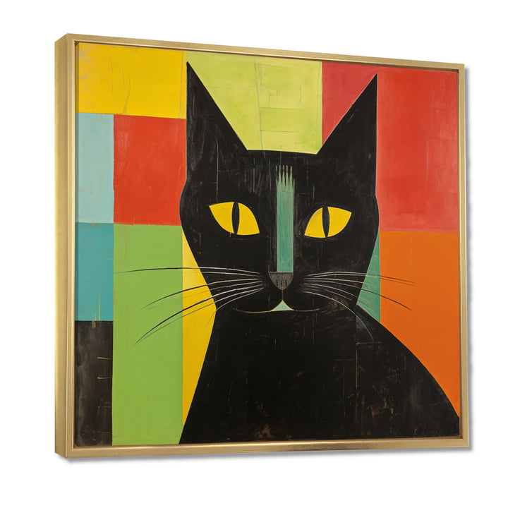 Minimal Black Cat Portrait - Cat Canvas Wall Art