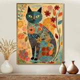 Boho Cat Flower Collage - Multi-Color Cat Wall Art