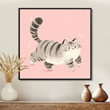 Fluffy Tiger Cat On Pink - Cat Living Room Wall Art