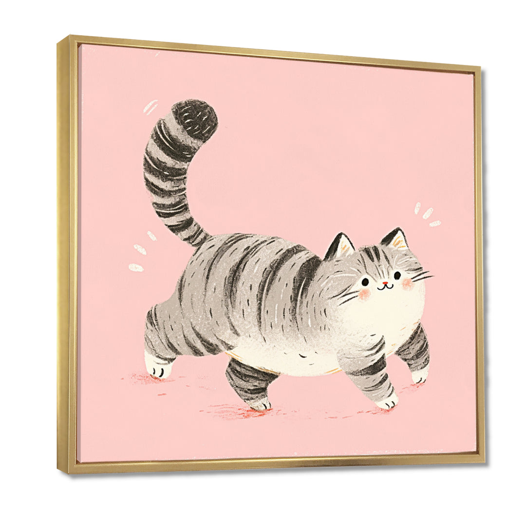 Fluffy Tiger Cat On Pink - Cat Living Room Wall Art