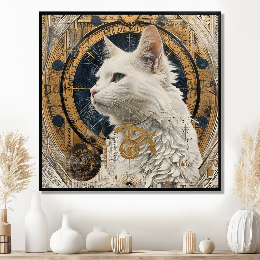 Collage Majestic White Cat - Cat Bedroom Wall Art