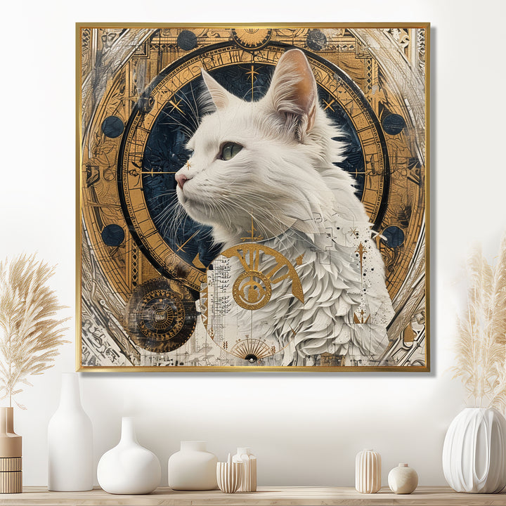 Collage Majestic White Cat - Cat Bedroom Wall Art