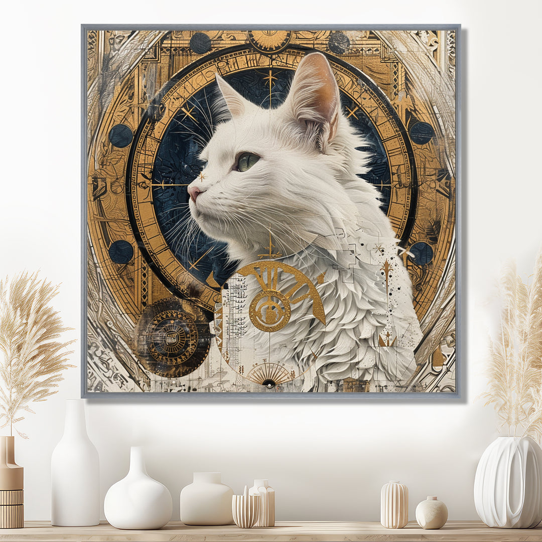 Collage Majestic White Cat - Cat Bedroom Wall Art