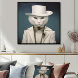 Fancy White Cat In Suit With White Hat - Cat Fashion Wall Decor