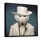 Fancy White Cat In Suit With White Hat - Cat Fashion Wall Decor