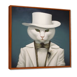 Fancy White Cat In Suit With White Hat - Cat Fashion Wall Decor