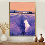White Cat In Lavender Field - Cat Wall Decor