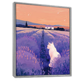 White Cat In Lavender Field - Cat Wall Decor