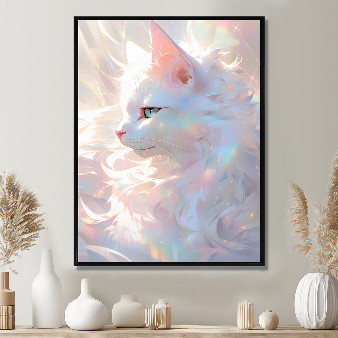 Luminous Feline Iridescent White Cat - Cat Wall Art Prints