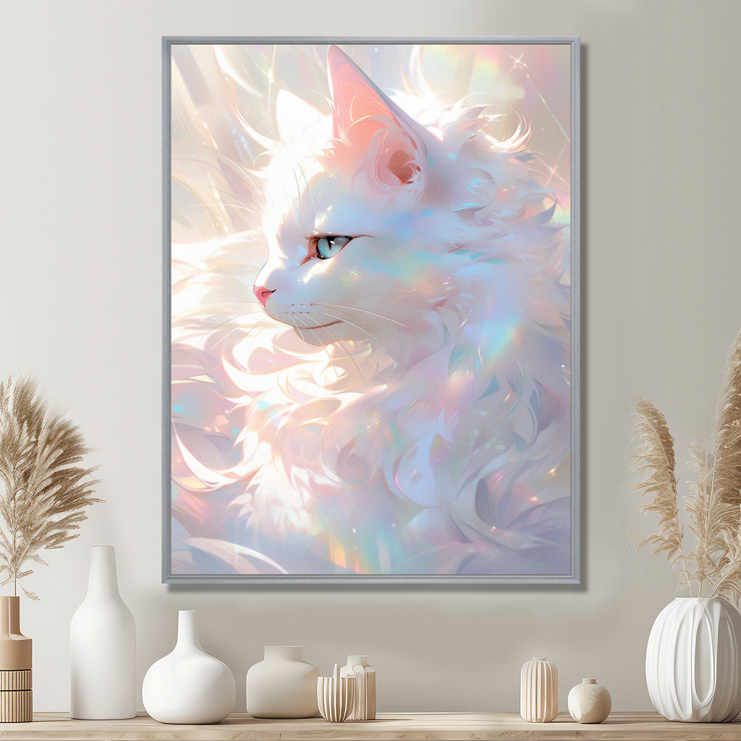Luminous Feline Iridescent White Cat - Cat Wall Art Prints