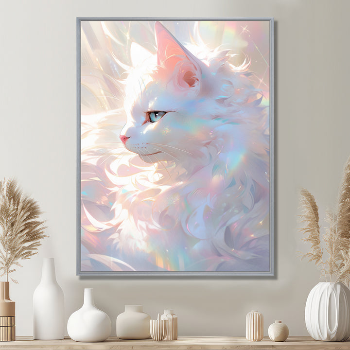 Luminous Feline Iridescent White Cat - Cat Wall Art Prints