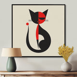 Minimal Cat In Black And Red - Black Cat Wall Art