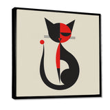 Minimal Cat In Black And Red - Black Cat Wall Art