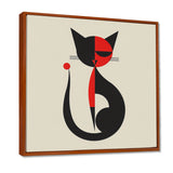 Minimal Cat In Black And Red - Black Cat Wall Art