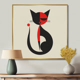 Minimal Cat In Black And Red - Black Cat Wall Art