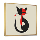 Minimal Cat In Black And Red - Black Cat Wall Art