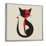 Minimal Cat In Black And Red - Black Cat Wall Art