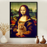 Mona Lisa With Brown Cat - Cat Framed Canvas Art