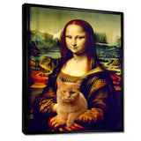 Mona Lisa With Brown Cat - Cat Framed Canvas Art