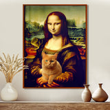 Mona Lisa With Brown Cat - Cat Framed Canvas Art