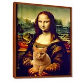 Mona Lisa With Brown Cat - Cat Framed Canvas Art
