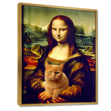 Mona Lisa With Brown Cat - Cat Framed Canvas Art