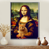 Mona Lisa With Brown Cat - Cat Framed Canvas Art