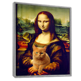 Mona Lisa With Brown Cat - Cat Framed Canvas Art