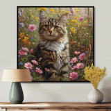 Cute Tiger Cat In Flower Field - Cat Home Decor Art
