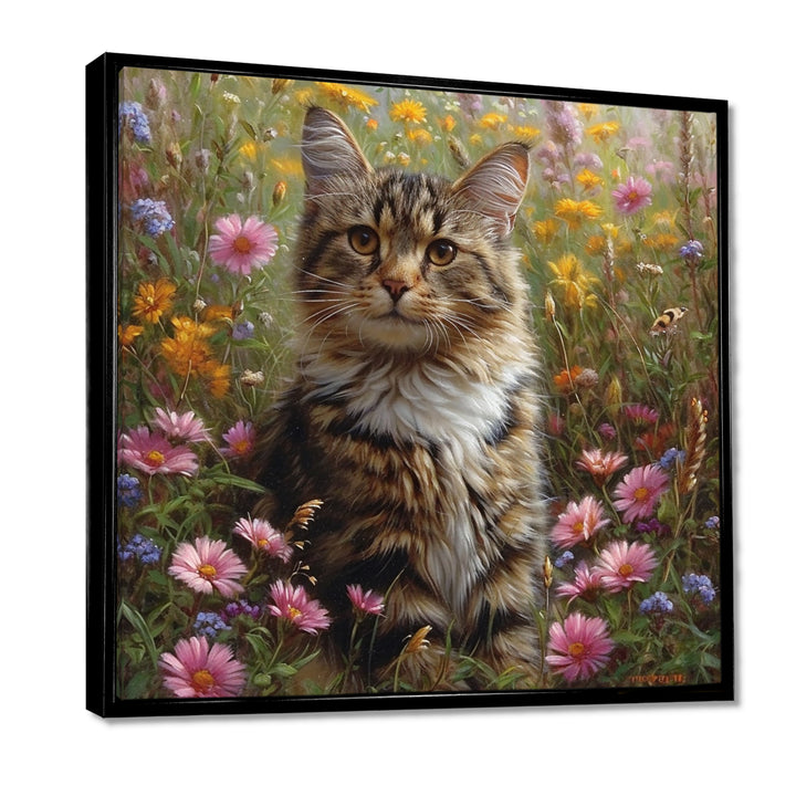 Cute Tiger Cat In Flower Field - Cat Home Decor Art