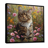 Cute Tiger Cat In Flower Field - Cat Home Decor Art
