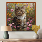 Cute Tiger Cat In Flower Field - Cat Home Decor Art