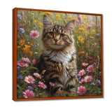 Cute Tiger Cat In Flower Field - Cat Home Decor Art