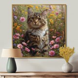 Cute Tiger Cat In Flower Field - Cat Home Decor Art