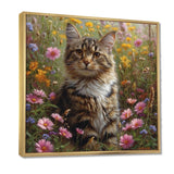 Cute Tiger Cat In Flower Field - Cat Home Decor Art