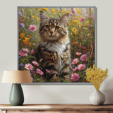 Cute Tiger Cat In Flower Field - Cat Home Decor Art