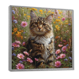 Cute Tiger Cat In Flower Field - Cat Home Decor Art