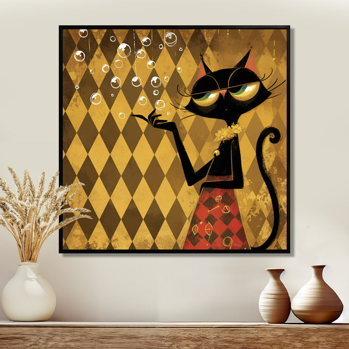 Retro Glam Cat Teasing - Cat Bedroom Wall Art