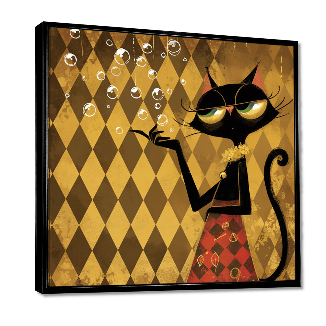 Retro Glam Cat Teasing - Cat Bedroom Wall Art