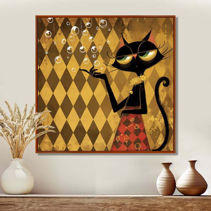 Retro Glam Cat Teasing - Cat Bedroom Wall Art