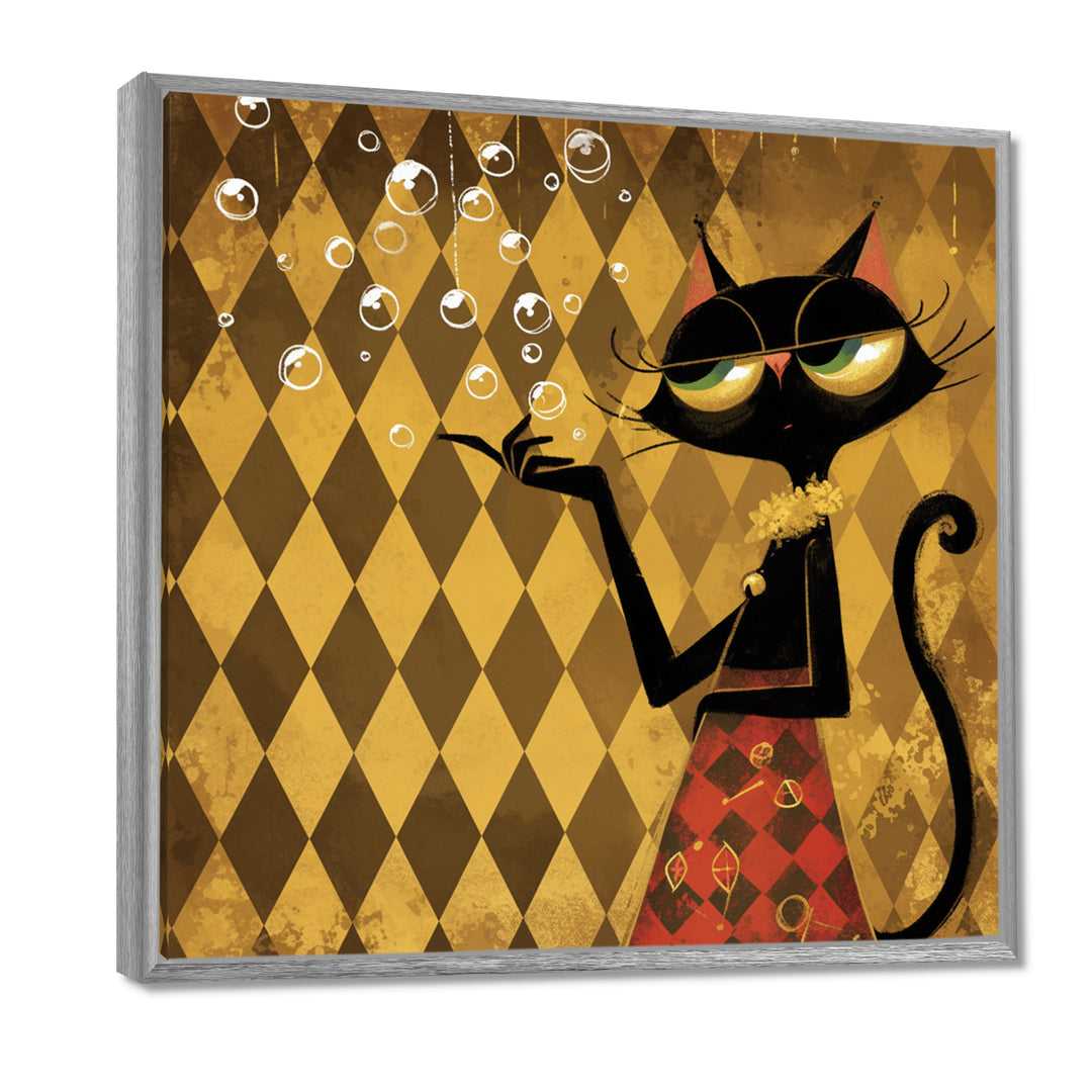 Retro Glam Cat Teasing - Cat Bedroom Wall Art