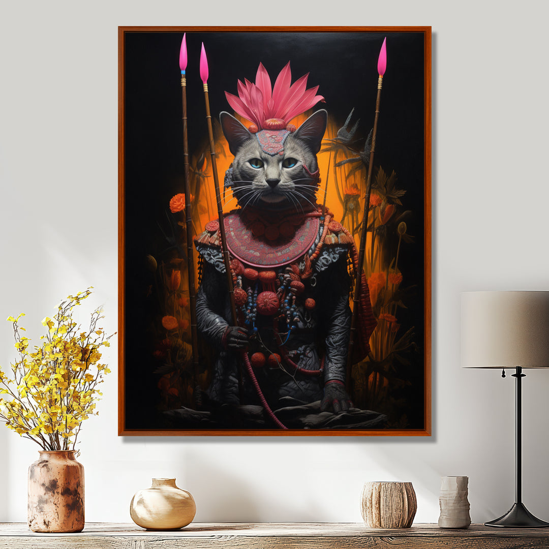 Shamanic Cat Pink Armor - Cat Wall Decor