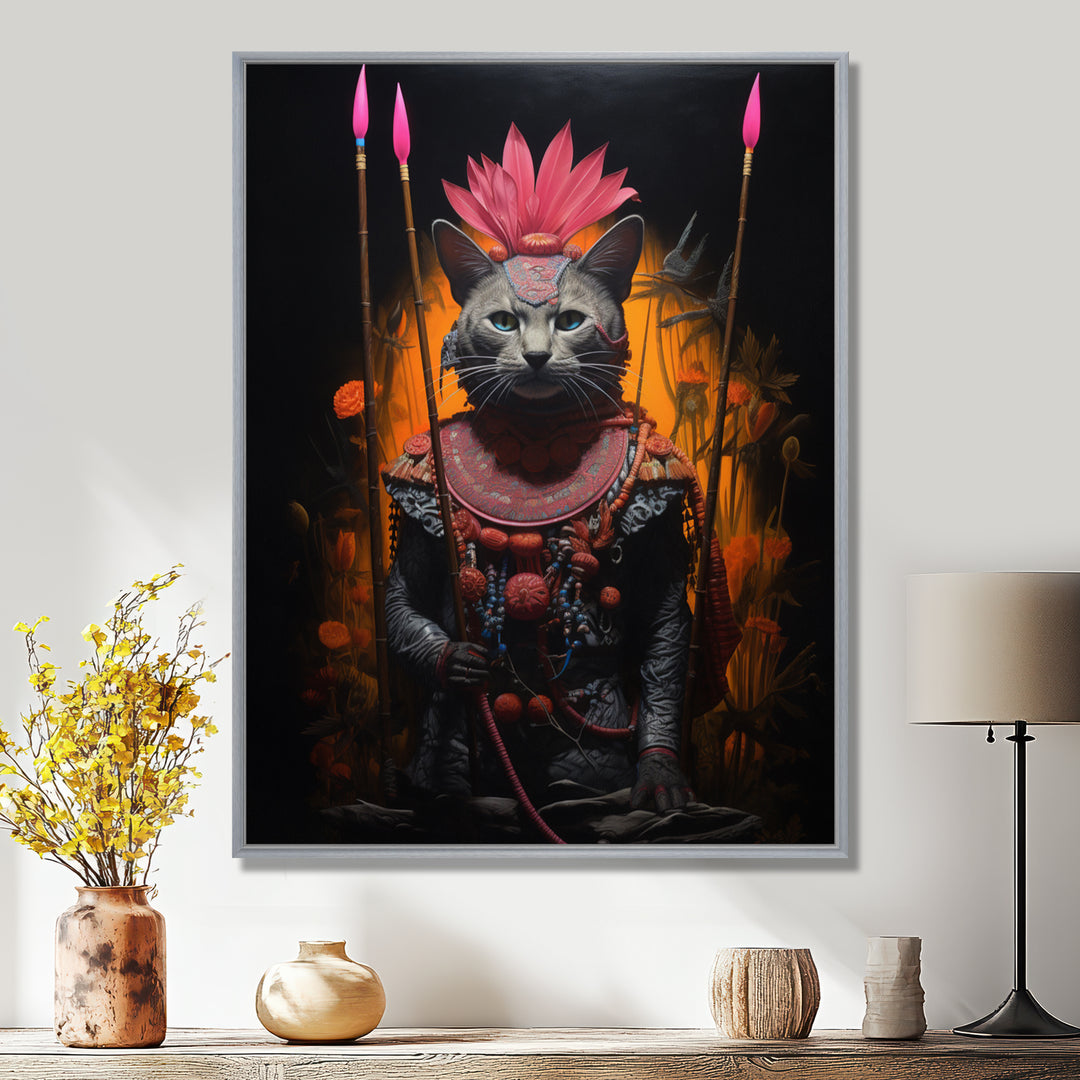 Shamanic Cat Pink Armor - Cat Wall Decor