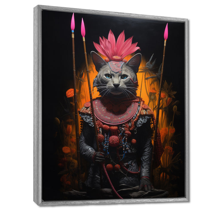 Shamanic Cat Pink Armor - Cat Wall Decor
