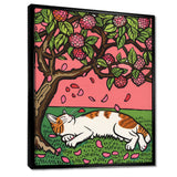 Cat Sleeping Under Cherry Blossom Tree - Cat Wall Decor