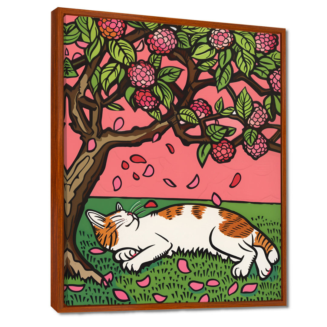 Cat Sleeping Under Cherry Blossom Tree - Cat Wall Decor