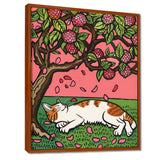 Cat Sleeping Under Cherry Blossom Tree - Cat Wall Decor