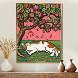 Cat Sleeping Under Cherry Blossom Tree - Cat Wall Decor